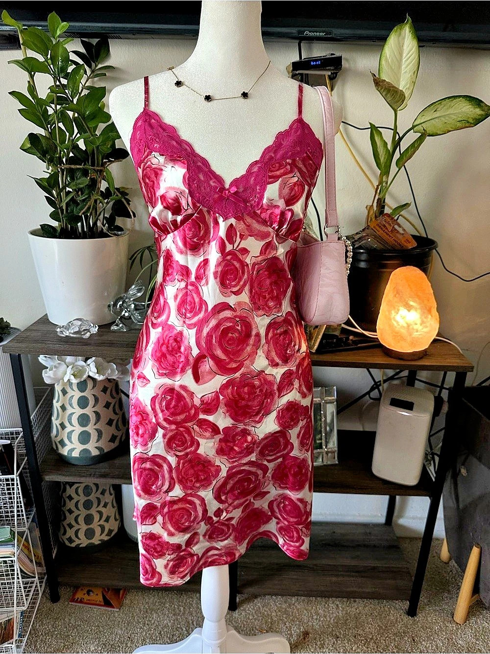 Vintage Ambrielle Pink Rose Satin Slip Dress Medium